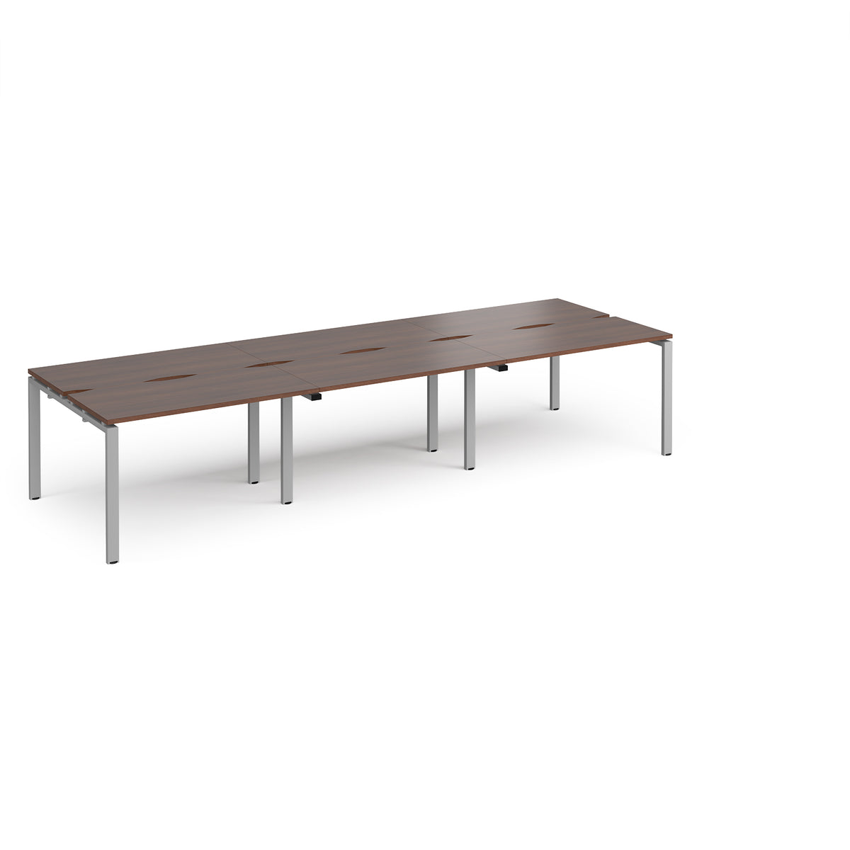Adapt triple back to back desks 3600mm x 1200mm - silver frame, Walnut top - view 1