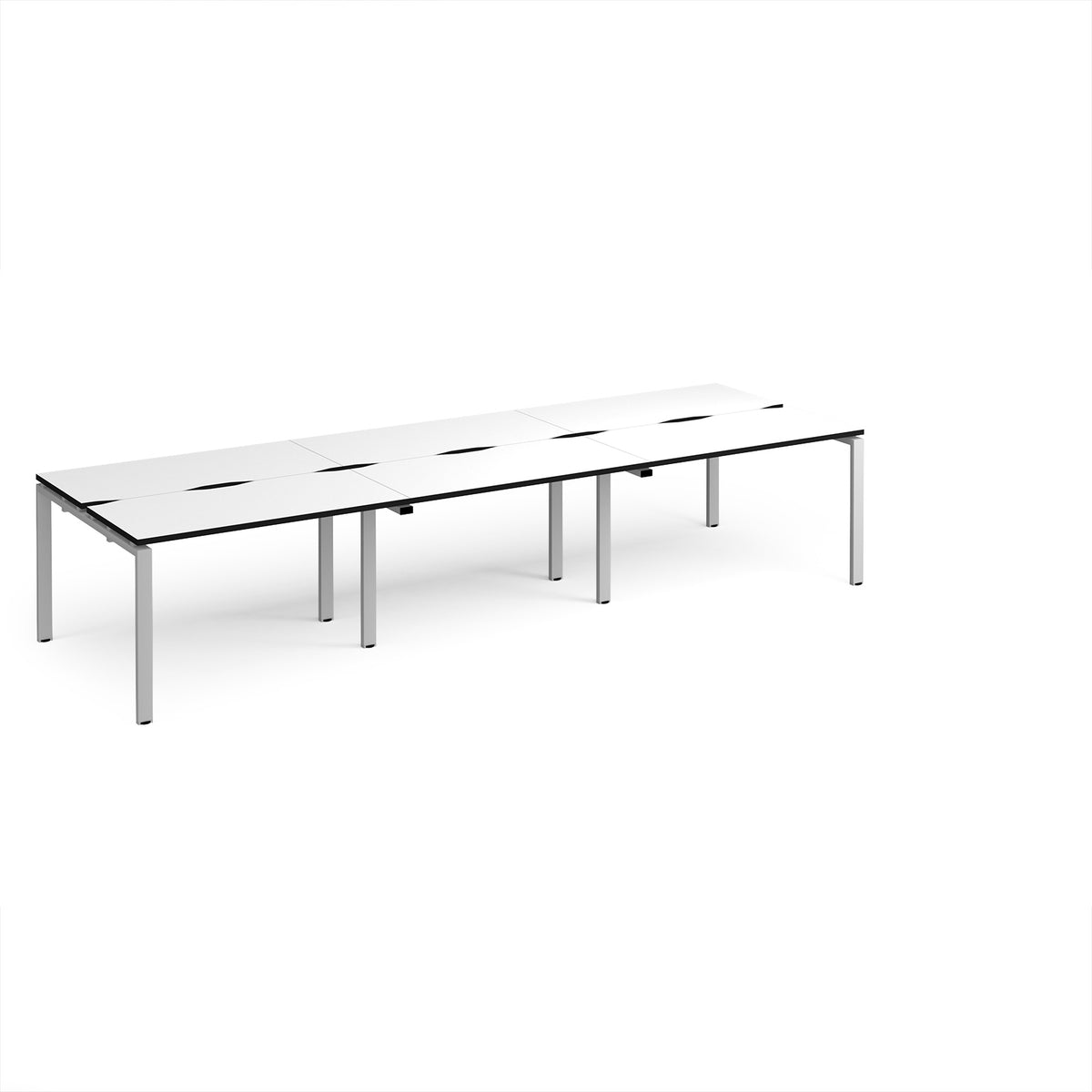 Adapt triple back to back desks 3600mm x 1200mm - silver frame, White Top, black edge - view 1