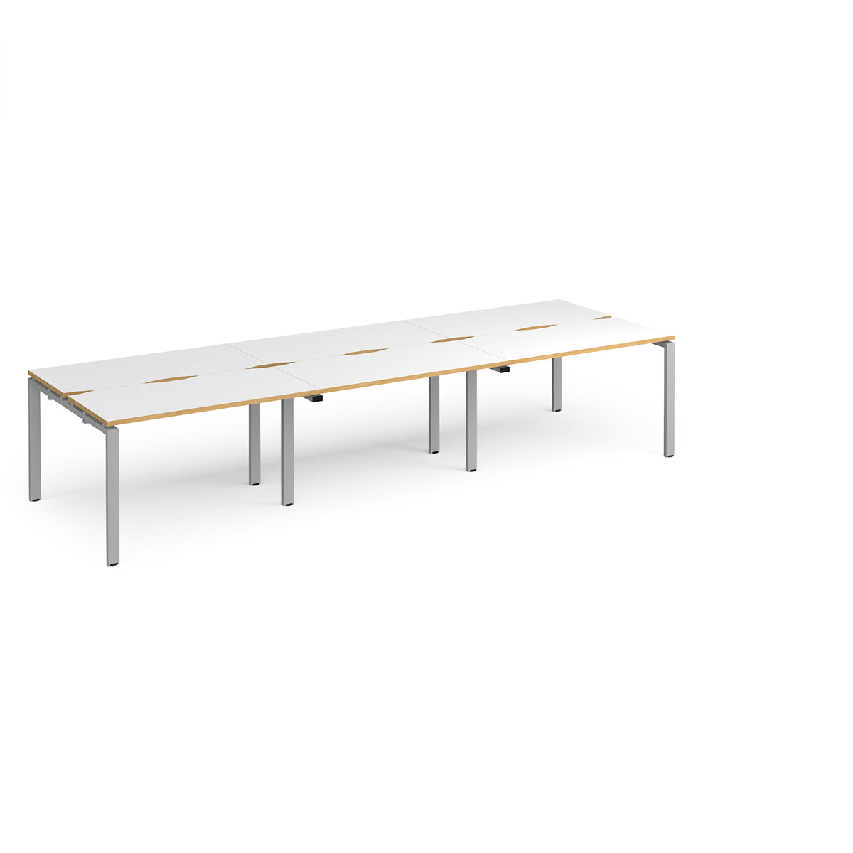 Adapt triple back to back desks 3600mm x 1200mm - silver frame, White Top with oak edging - view 1