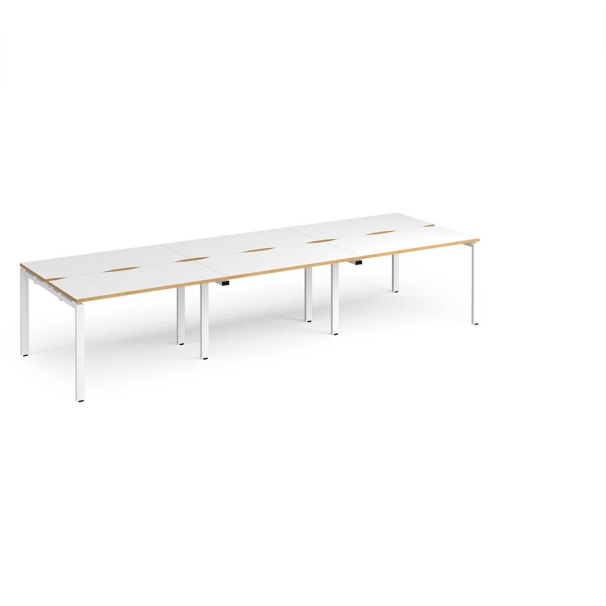 Adapt triple back to back desks 3600mm x 1200mm - white frame, White Top with oak edging - view 1