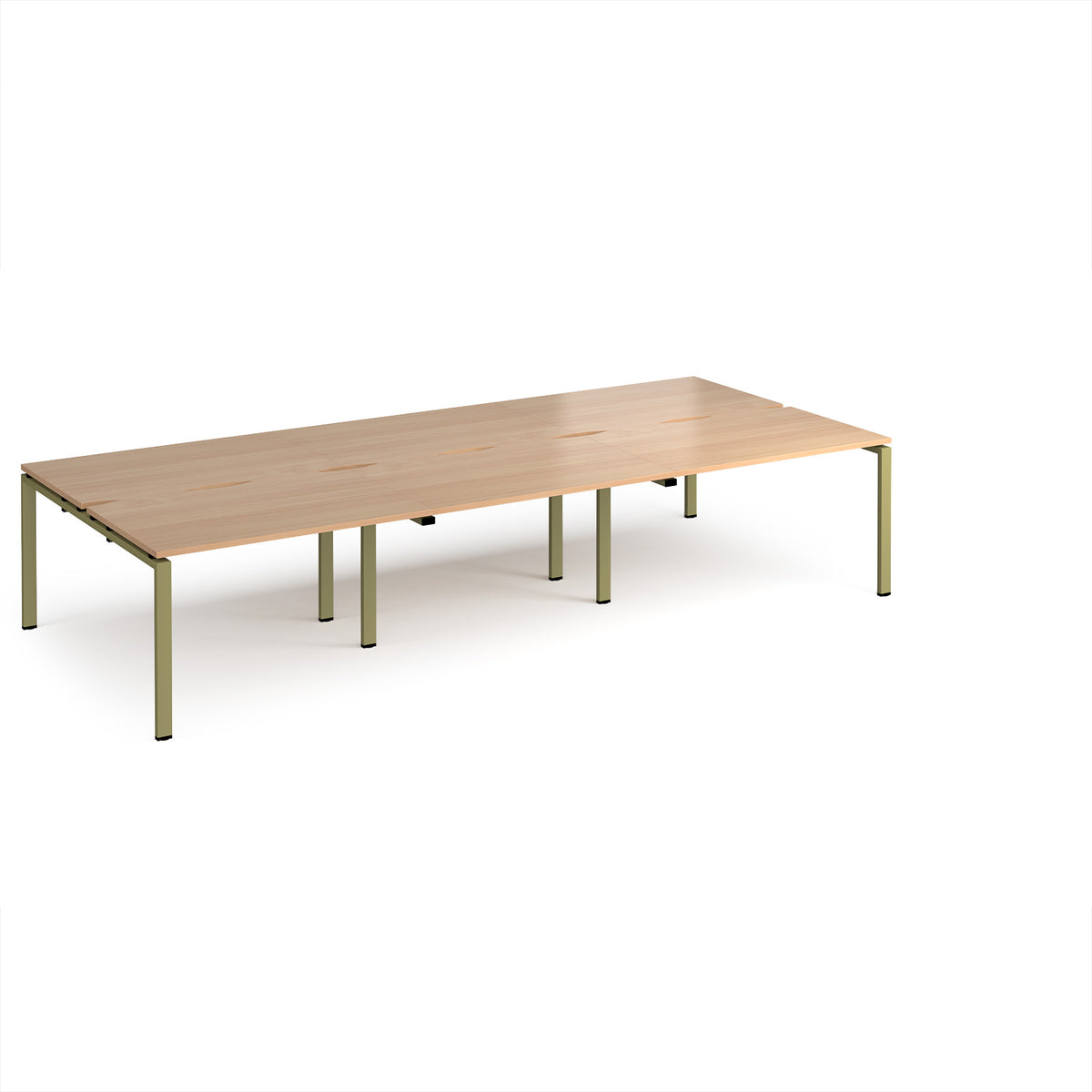 Adapt triple back to back desks 3600mm x 1600mm - green frame, Beech top - view 1
