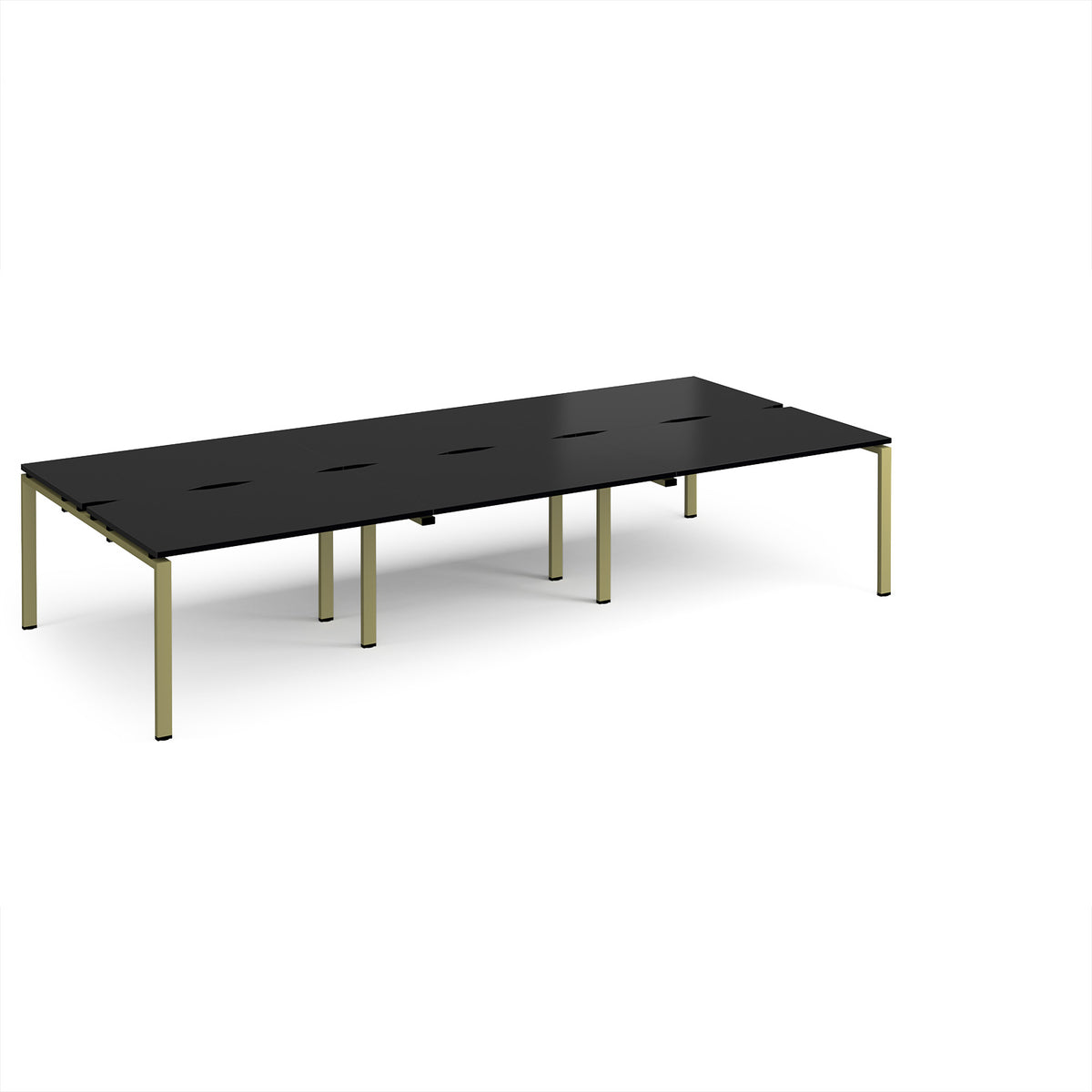 Adapt triple back to back desks 3600mm x 1600mm - green frame, black top - view 1