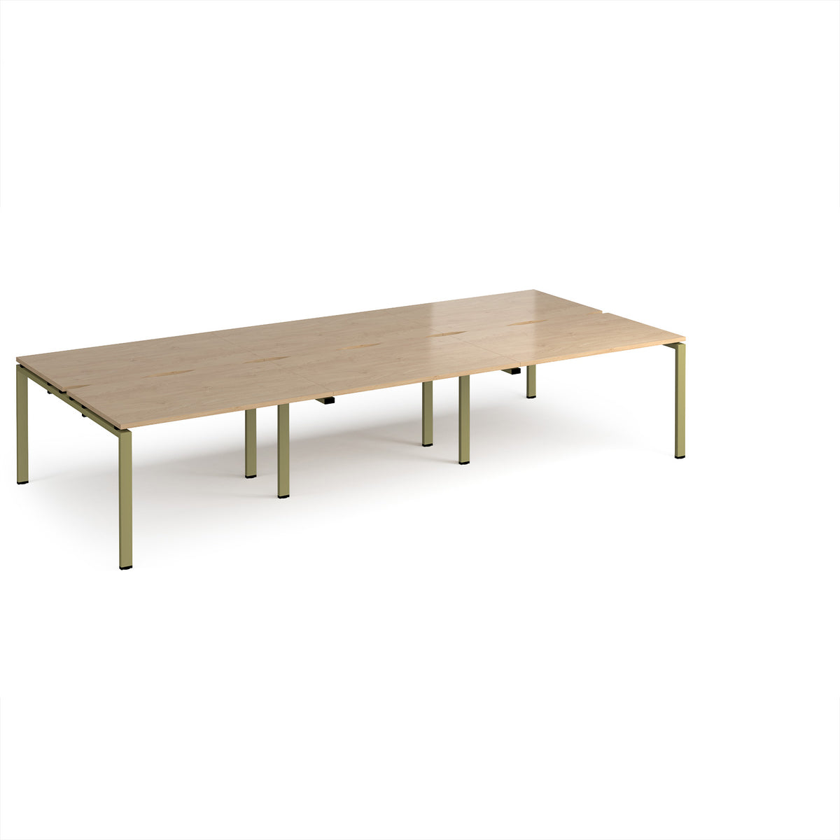 Adapt triple back to back desks 3600mm x 1600mm - green frame, Kendal Oak Top - view 1
