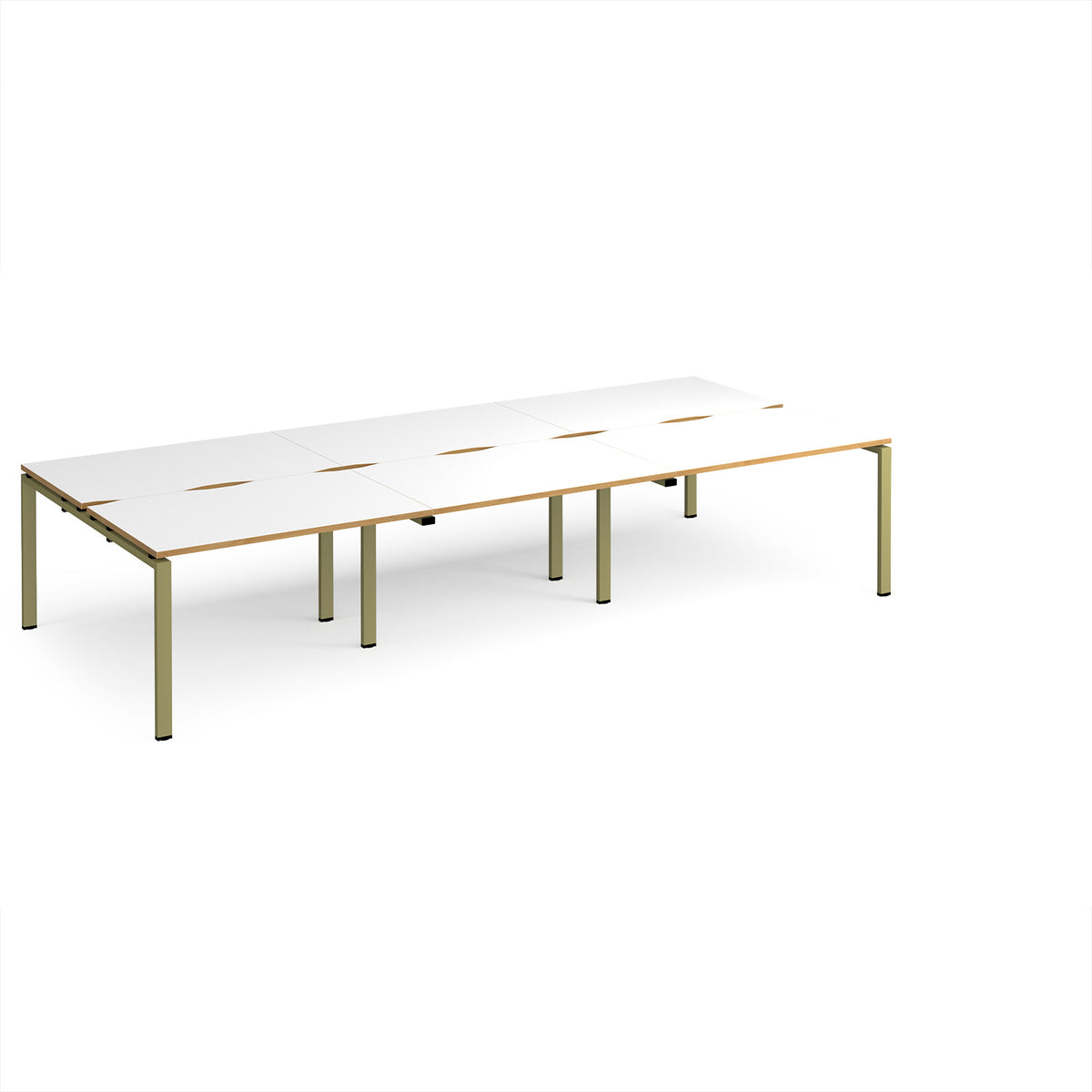 Adapt triple back to back desks 3600mm x 1600mm - green frame, White Top, oak edge - view 1