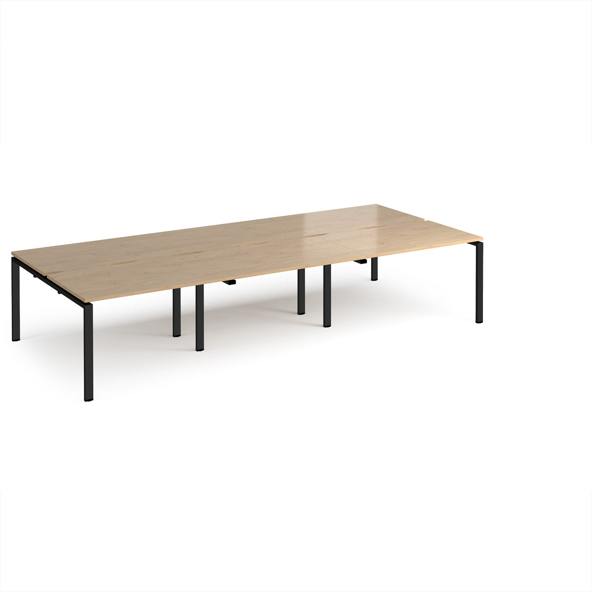 Adapt triple back to back desks 3600mm x 1600mm - black frame, Kendal Oak Top - view 1