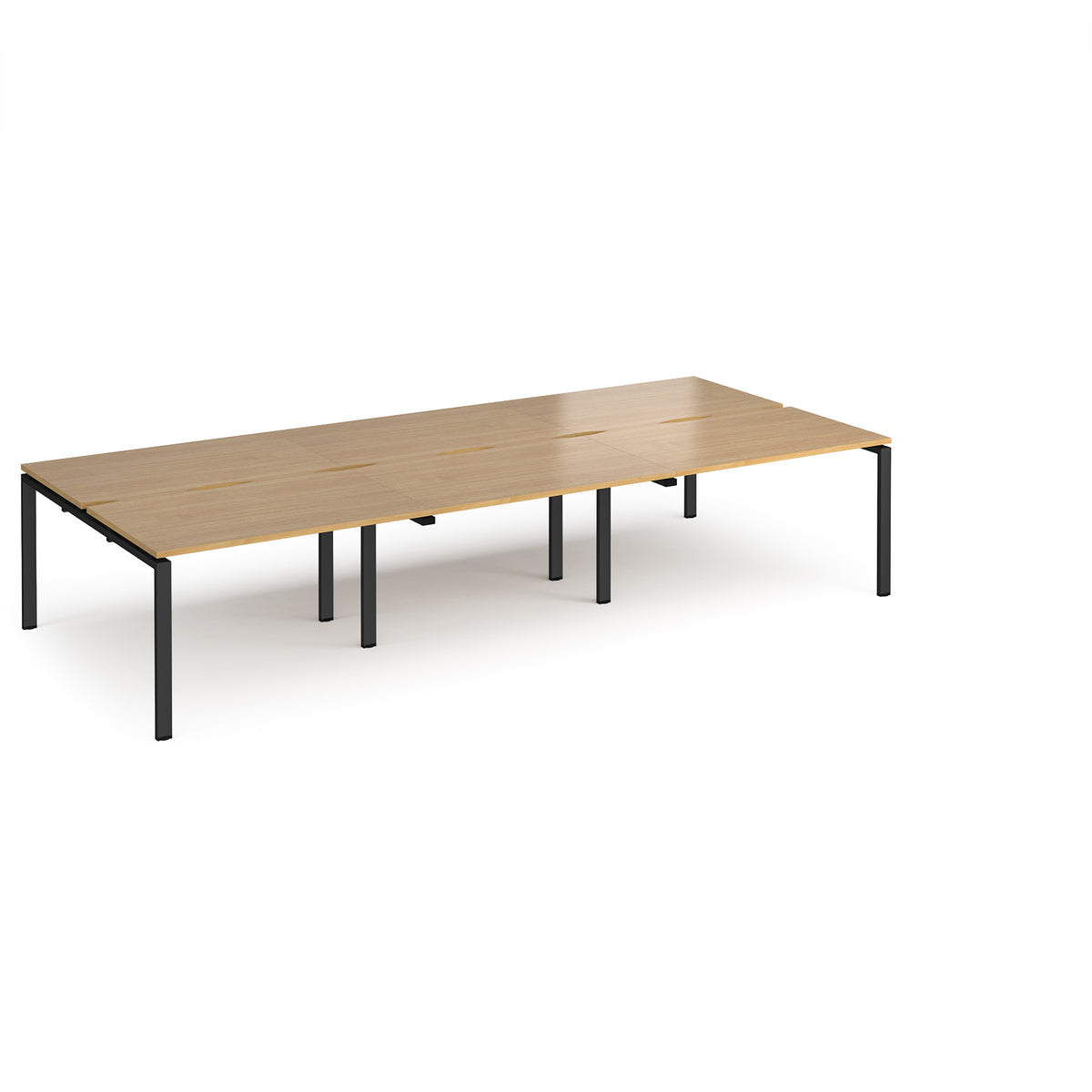 Adapt triple back to back desks 3600mm x 1600mm - black frame, Oak Top - view 1