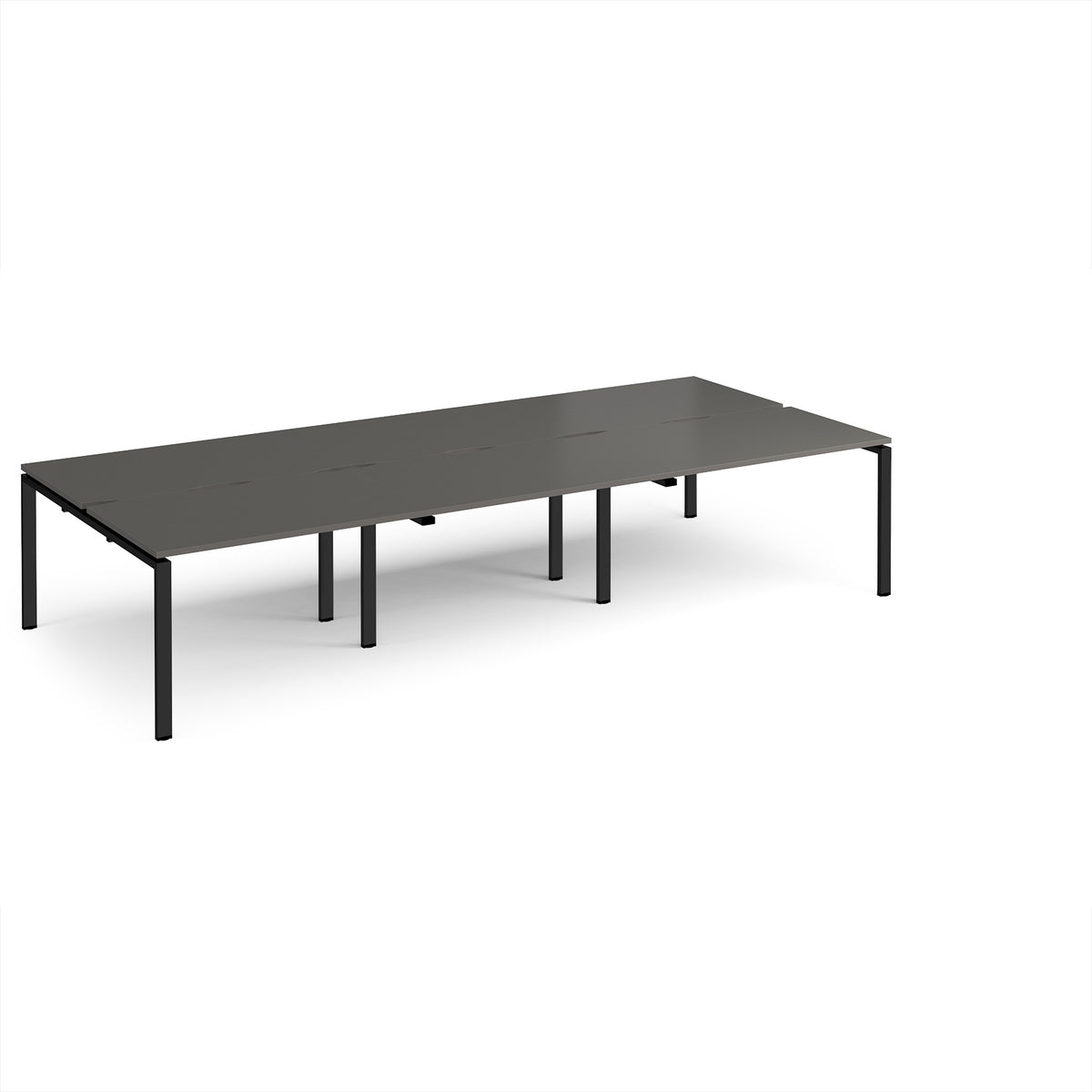 Adapt triple back to back desks 3600mm x 1600mm - black frame, storm grey top - view 1