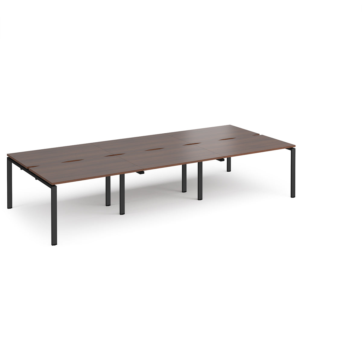 Adapt triple back to back desks 3600mm x 1600mm - black frame, Walnut top - view 1