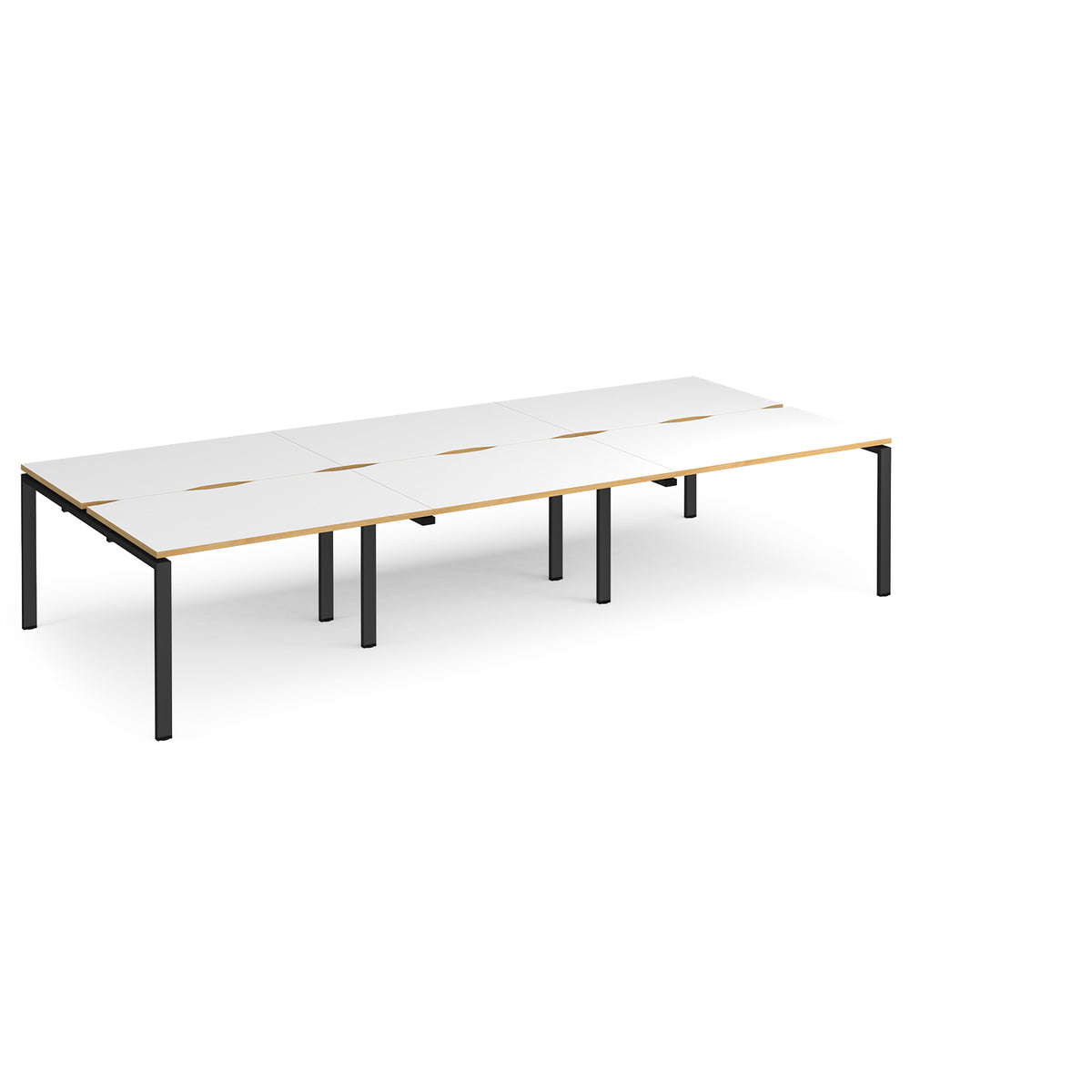 Adapt triple back to back desks 3600mm x 1600mm - black frame, White Top with oak edging - view 1