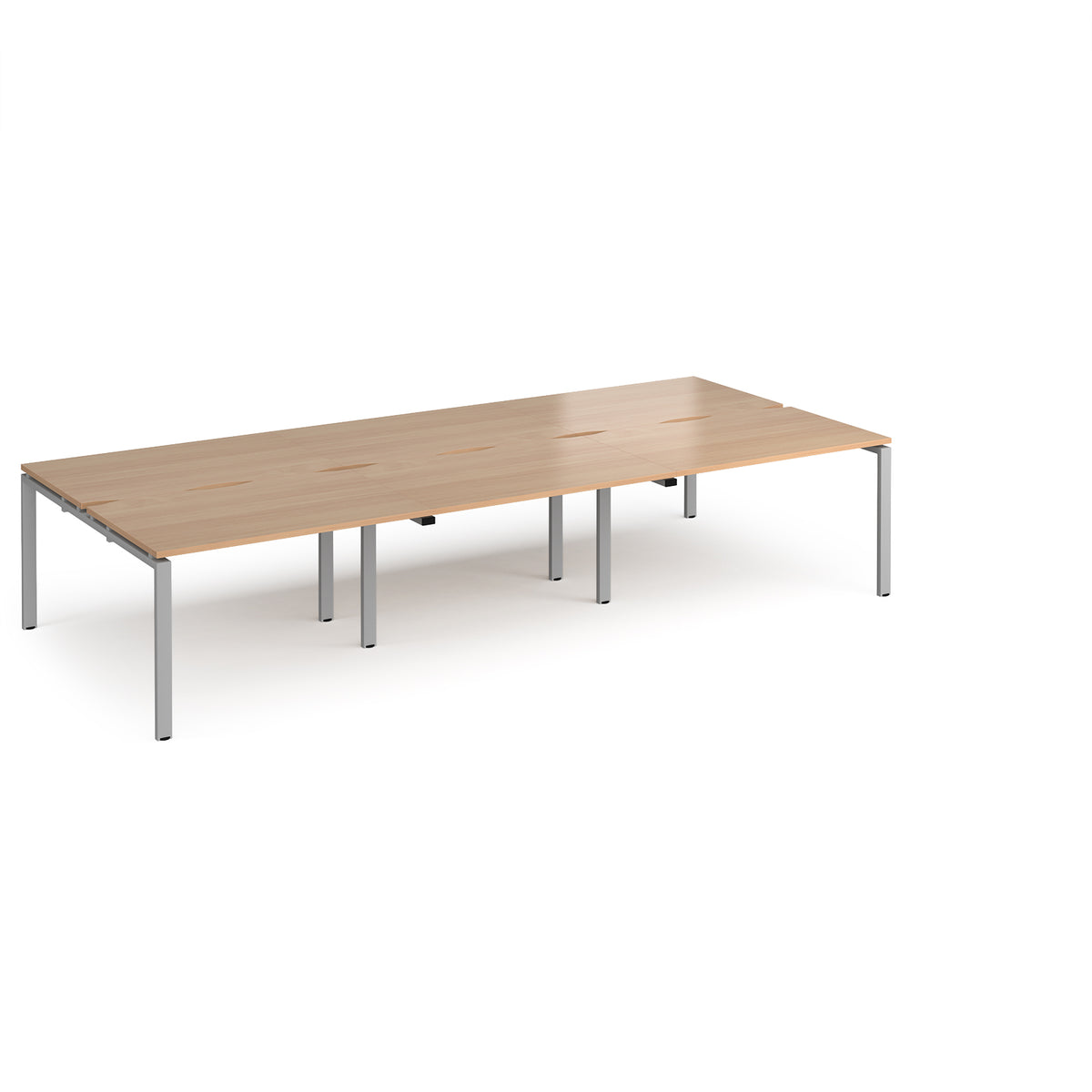 Adapt triple back to back desks 3600mm x 1600mm - silver frame, Beech top - view 1