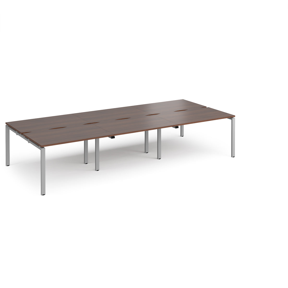 Adapt triple back to back desks 3600mm x 1600mm - silver frame, Walnut top - view 1