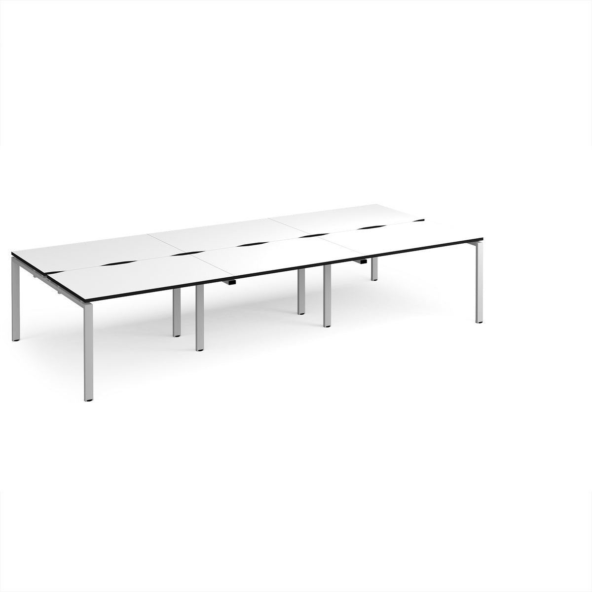 Adapt triple back to back desks 3600mm x 1600mm - silver frame, White Top, black edge - view 1