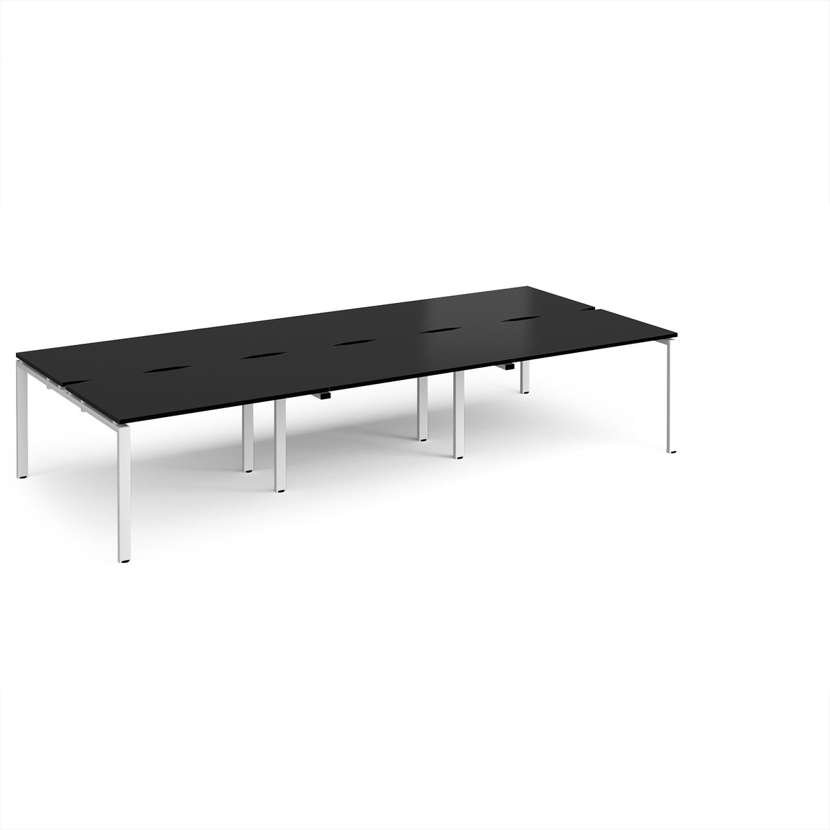 Adapt triple back to back desks 3600mm x 1600mm - white frame, black top - view 1