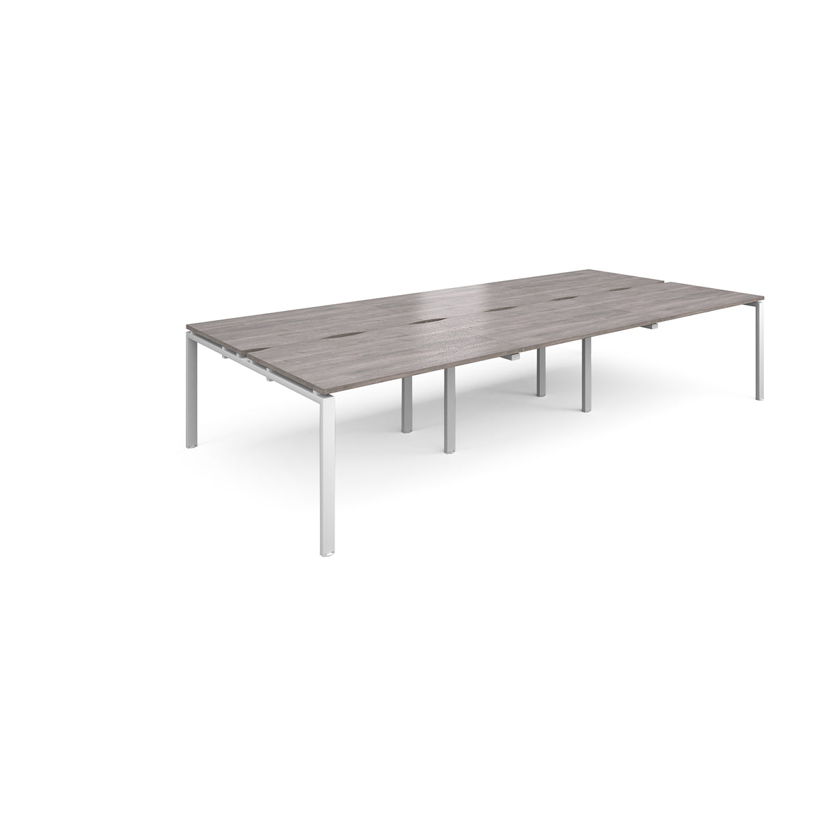 Adapt triple back to back desks 3600mm x 1600mm - white frame, Grey Oak Top - view 1