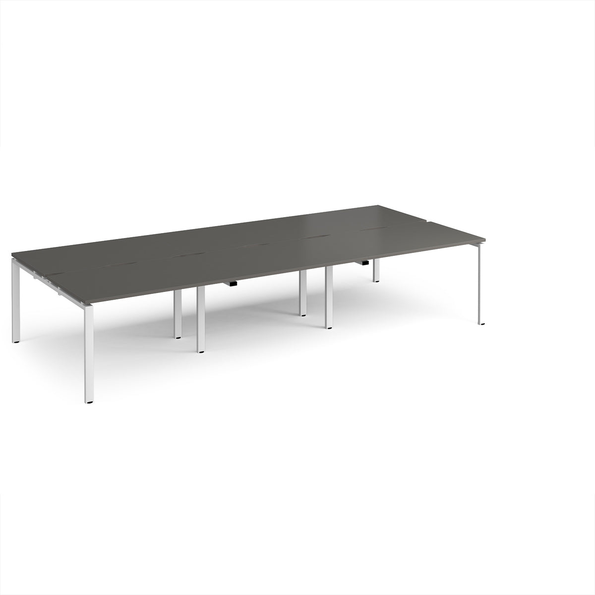 Adapt triple back to back desks 3600mm x 1600mm - white frame, storm grey top - view 1