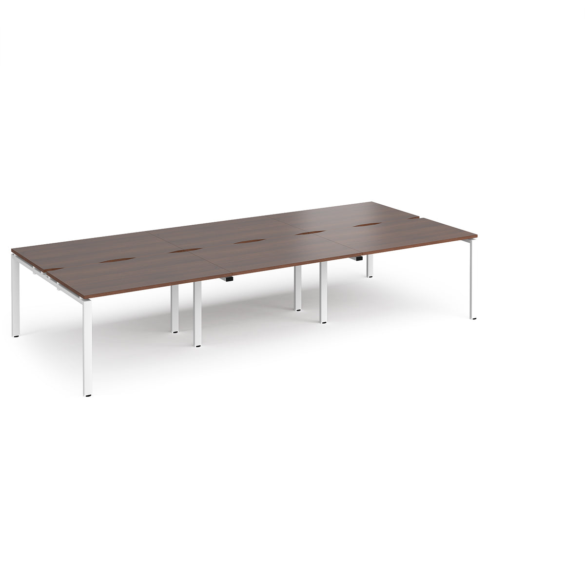 Adapt triple back to back desks 3600mm x 1600mm - white frame, Walnut top - view 1
