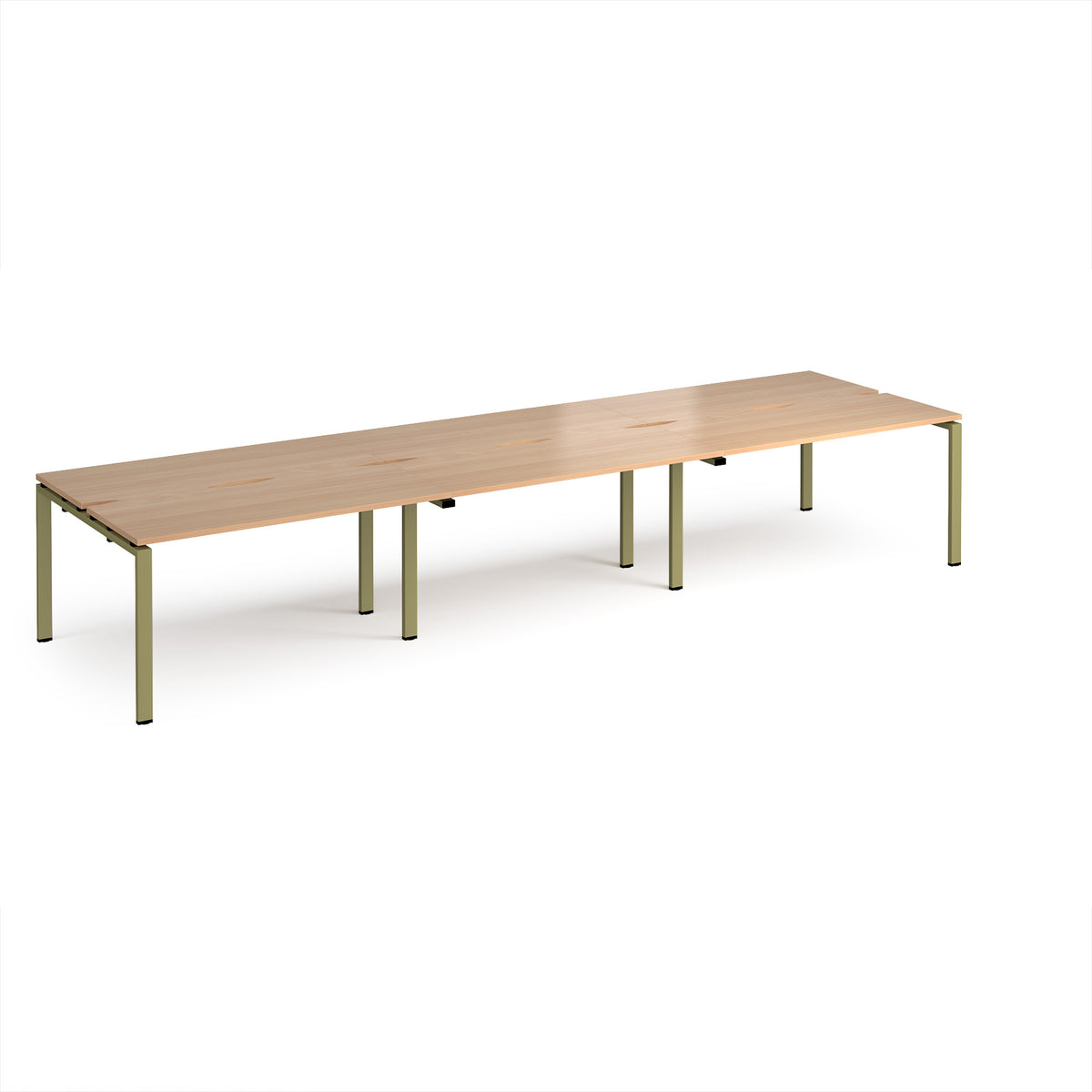 Adapt triple back to back desks 4200mm x 1200mm - green frame, Beech top - view 1