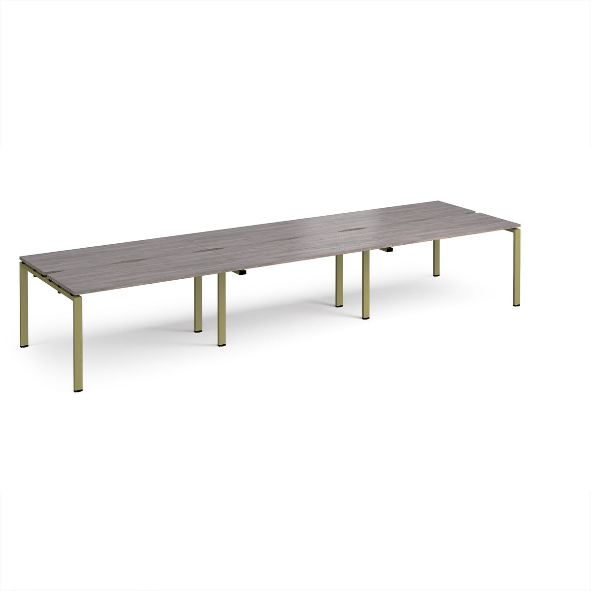 Adapt triple back to back desks 4200mm x 1200mm - green frame, Grey Oak Top - view 1