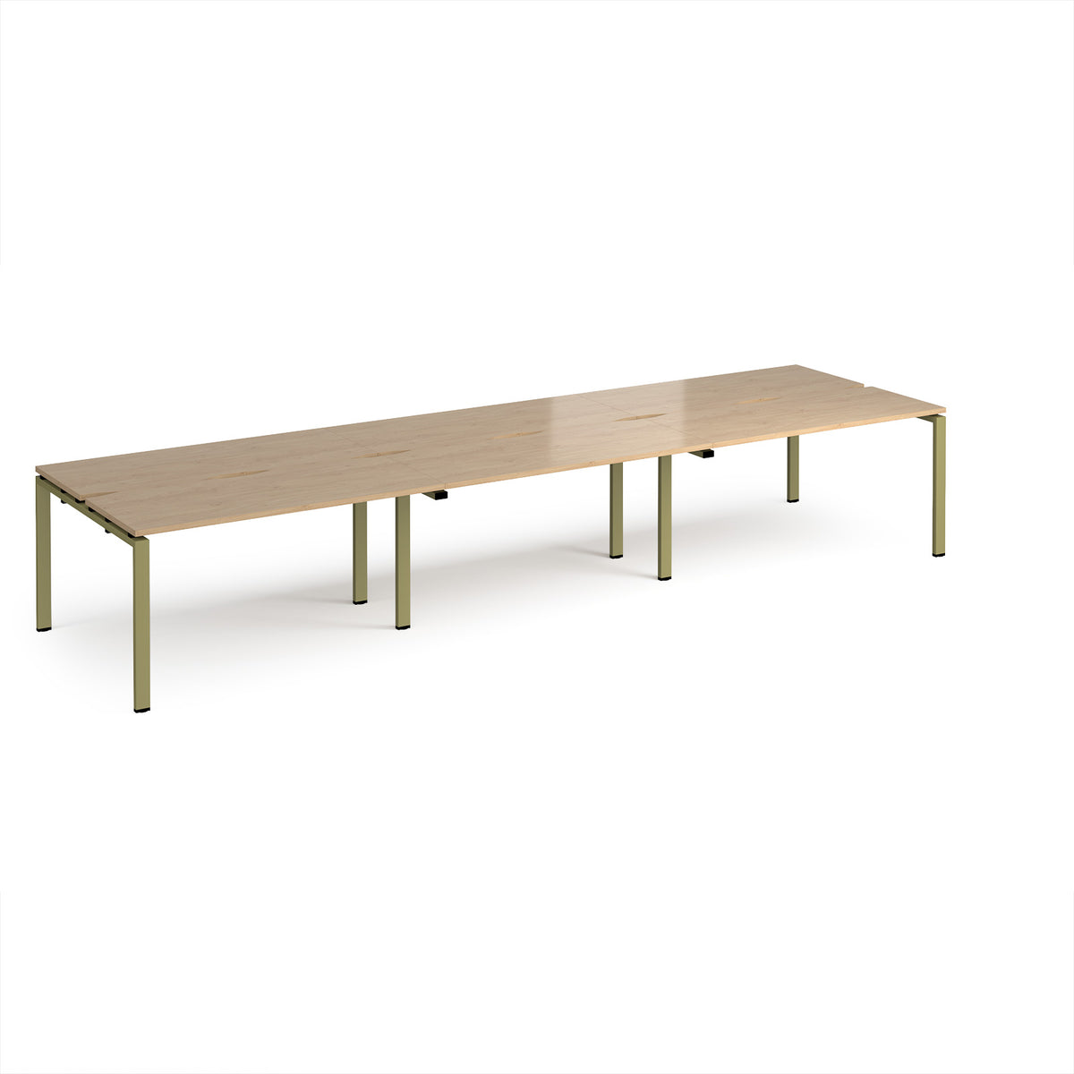 Adapt triple back to back desks 4200mm x 1200mm - green frame, Kendal Oak Top - view 1