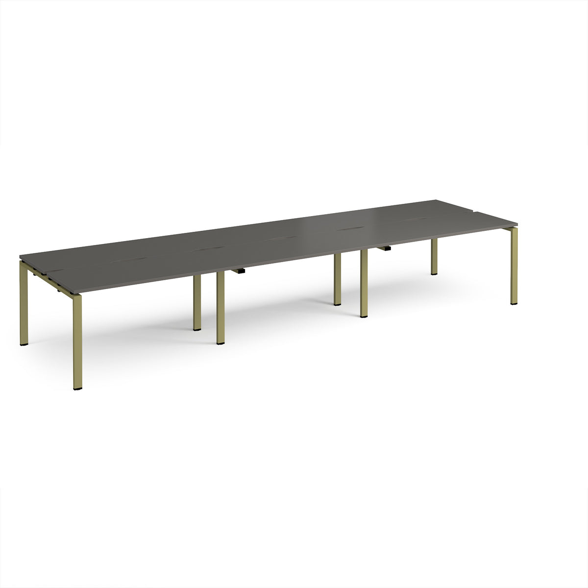 Adapt triple back to back desks 4200mm x 1200mm - green frame, storm grey top - view 1