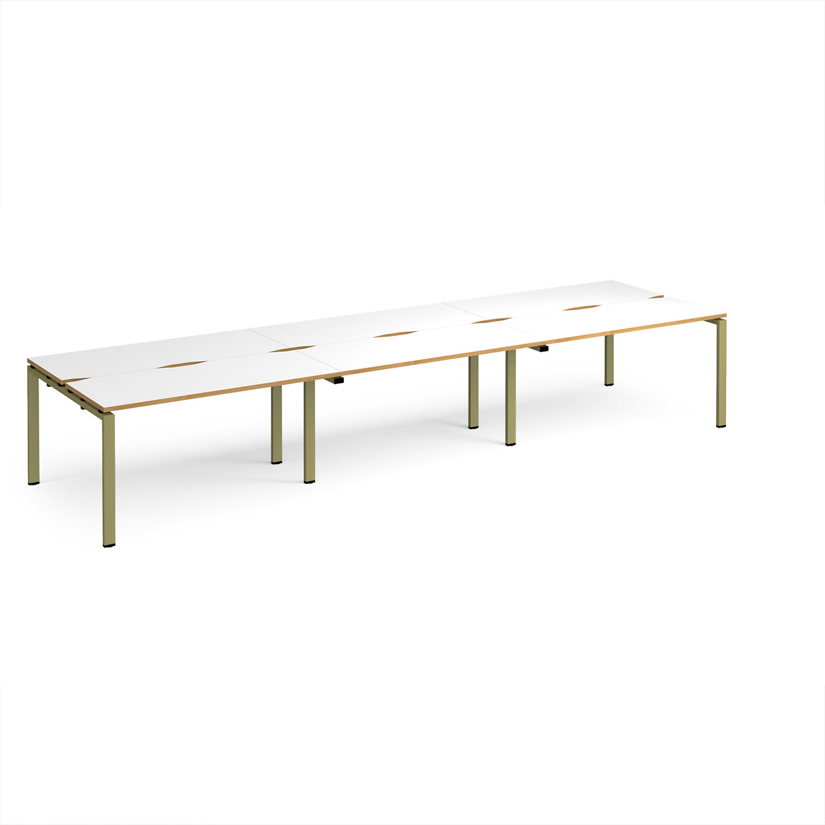 Adapt triple back to back desks 4200mm x 1200mm - green frame, White Top, oak edge - view 1