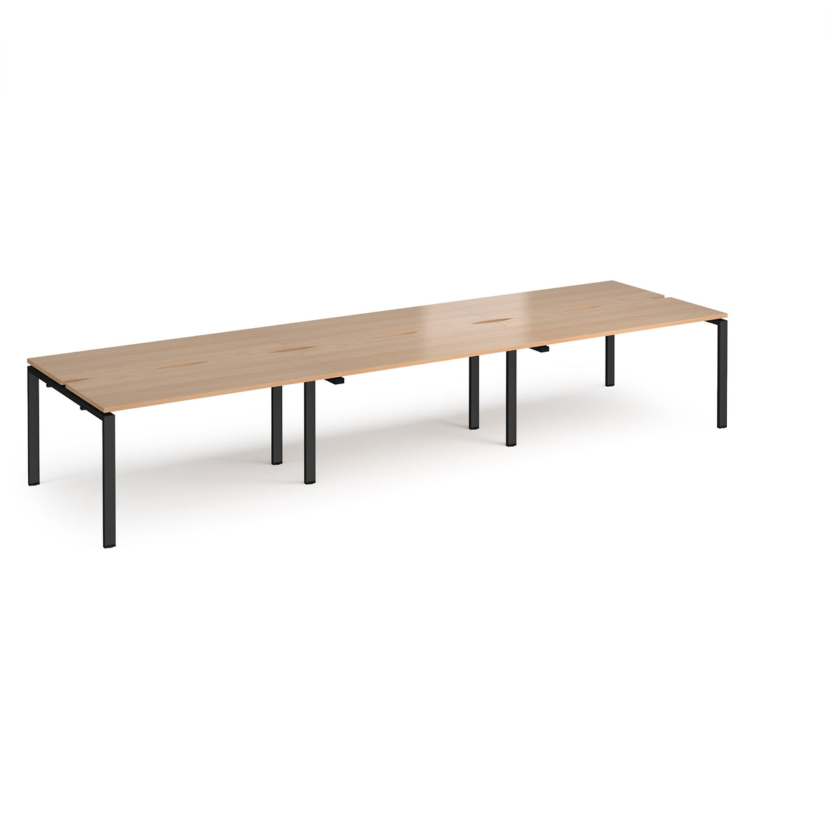 Adapt triple back to back desks 4200mm x 1200mm - black frame, Beech top - view 1