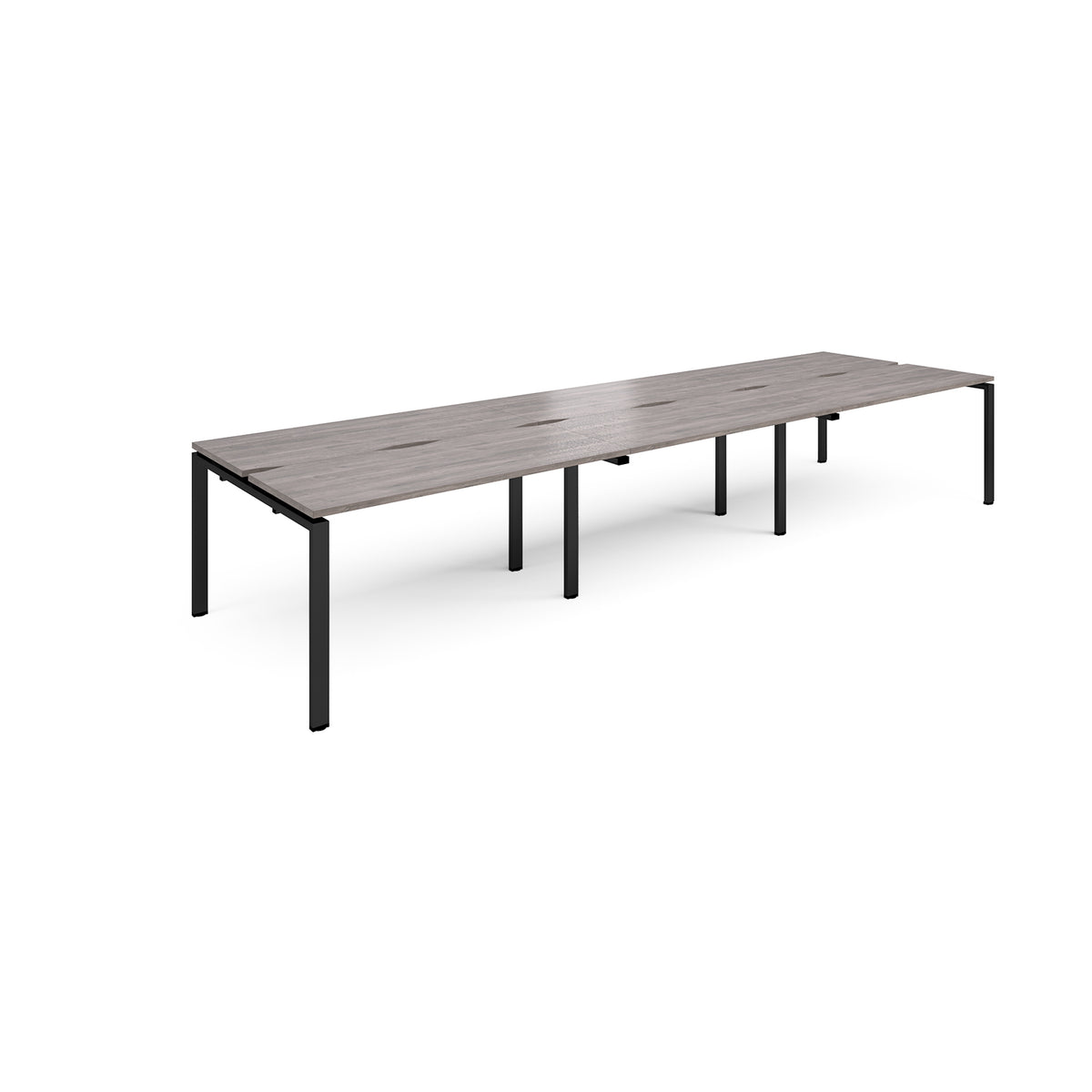 Adapt triple back to back desks 4200mm x 1200mm - black frame, Grey Oak Top - view 1