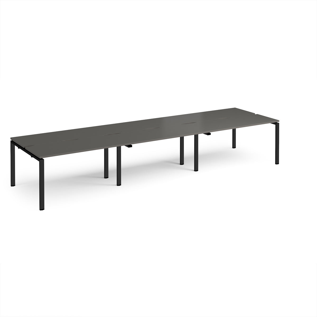 Adapt triple back to back desks 4200mm x 1200mm - black frame, storm grey top - view 1