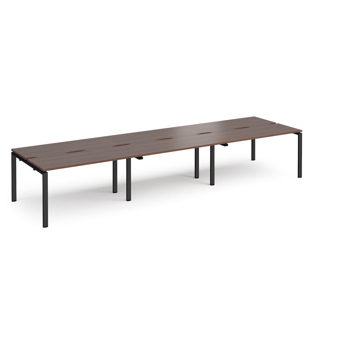 Adapt triple back to back desks 4200mm x 1200mm - black frame, Walnut top - view 1