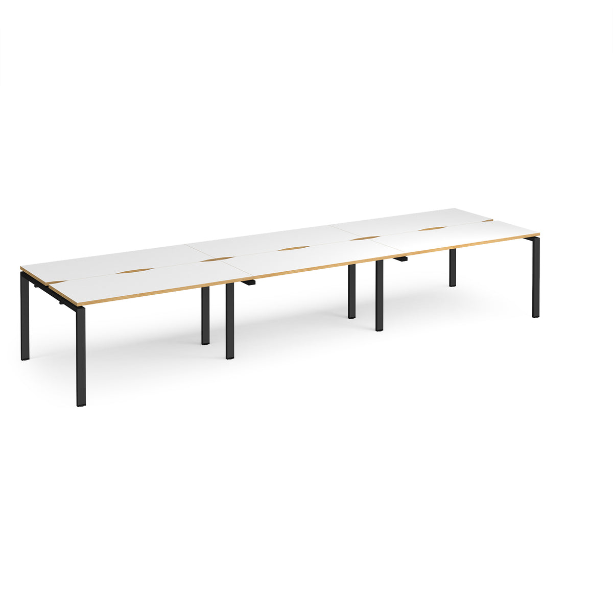 Adapt triple back to back desks 4200mm x 1200mm - black frame, White Top with oak edging - view 1