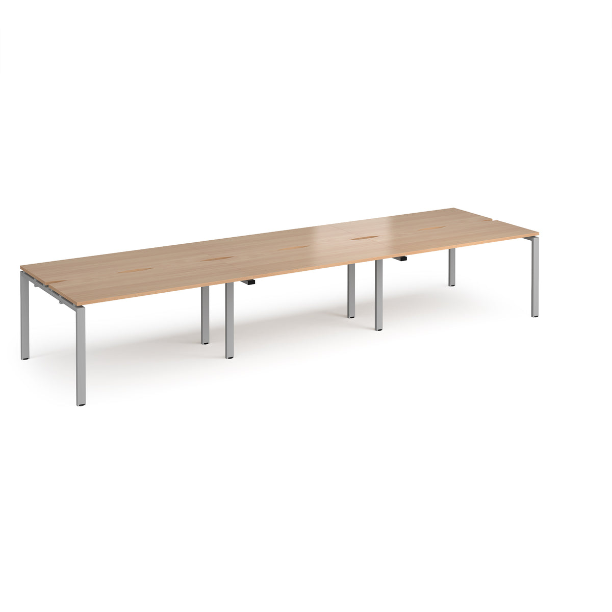 Adapt triple back to back desks 4200mm x 1200mm - silver frame, Beech top - view 1