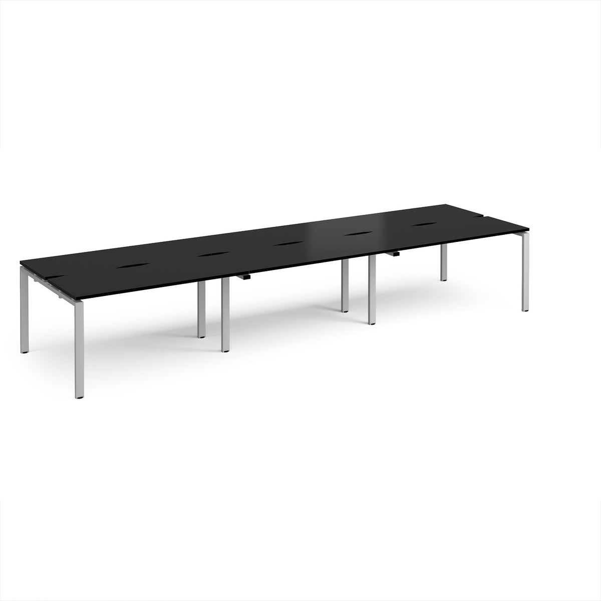 Adapt triple back to back desks 4200mm x 1200mm - silver frame, black top - view 1