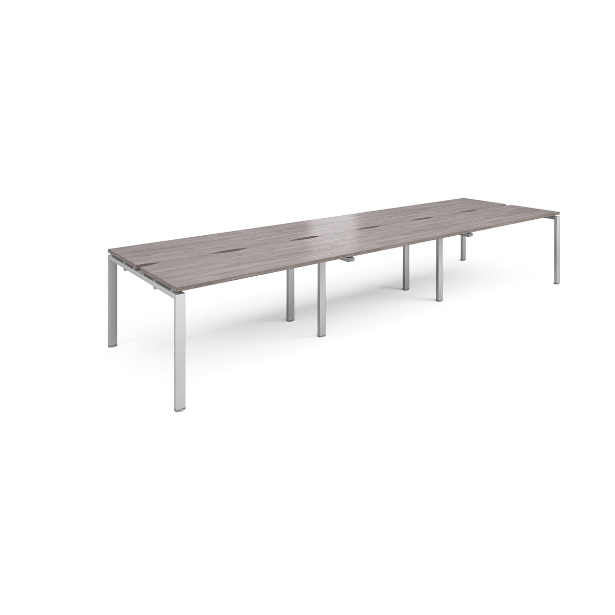 Adapt triple back to back desks 4200mm x 1200mm - silver frame, Grey Oak Top - view 1
