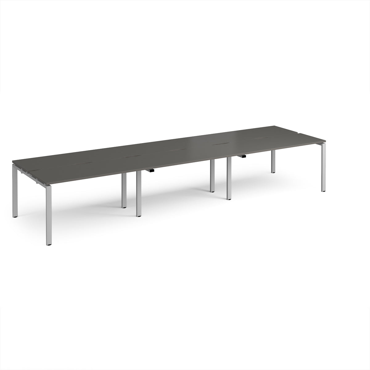 Adapt triple back to back desks 4200mm x 1200mm - silver frame, storm grey top - view 1