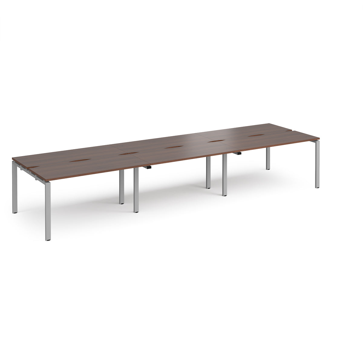 Adapt triple back to back desks 4200mm x 1200mm - silver frame, Walnut top - view 1