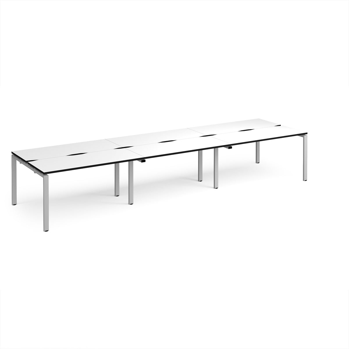 Adapt triple back to back desks 4200mm x 1200mm - silver frame, White Top, black edge - view 1