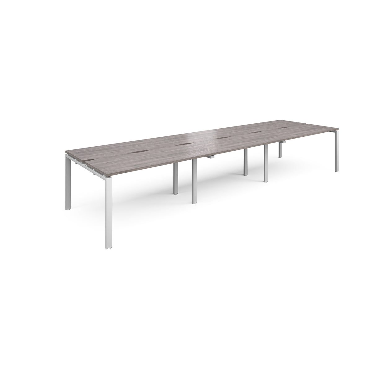 Adapt triple back to back desks 4200mm x 1200mm - white frame, Grey Oak Top - view 1
