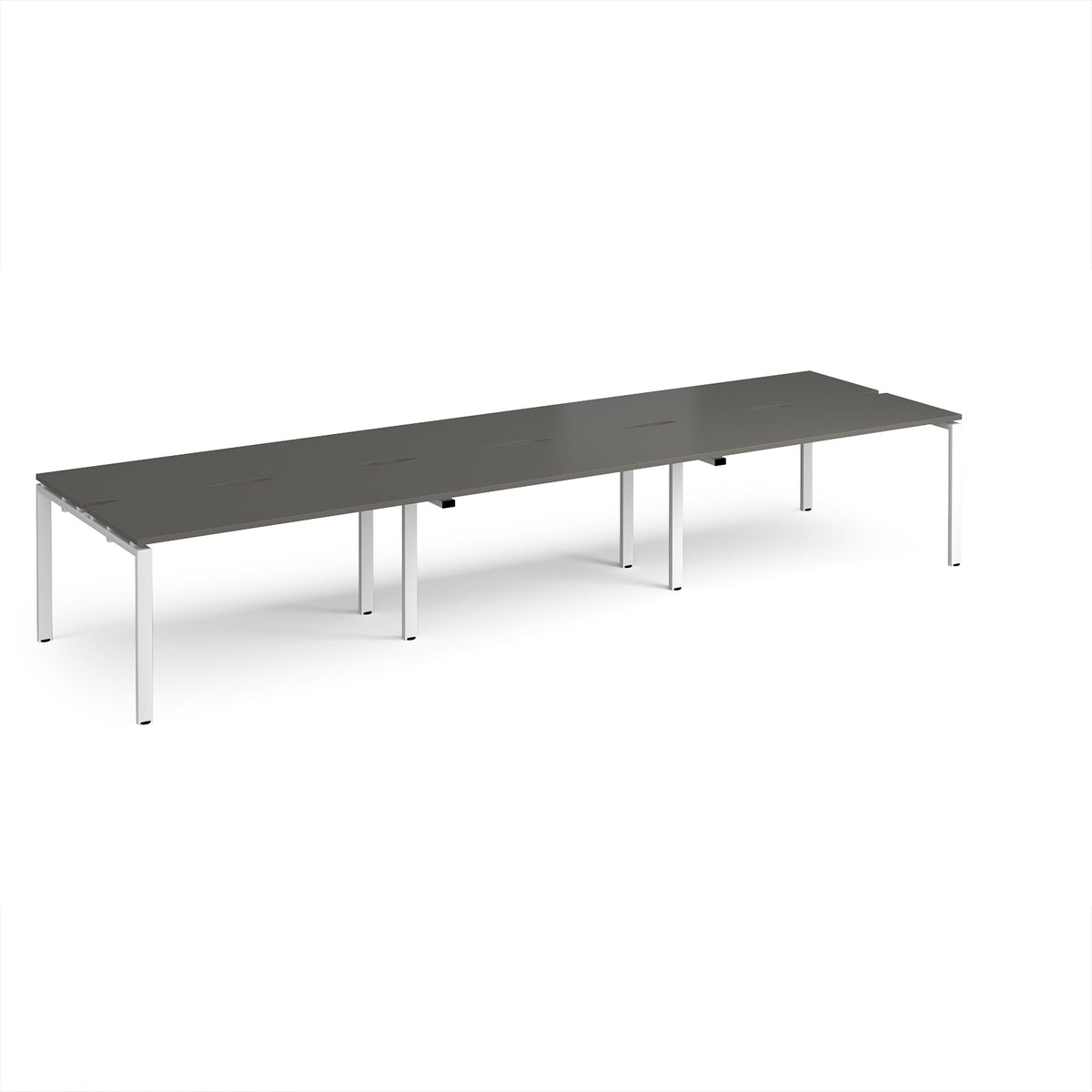 Adapt triple back to back desks 4200mm x 1200mm - white frame, storm grey top - view 1