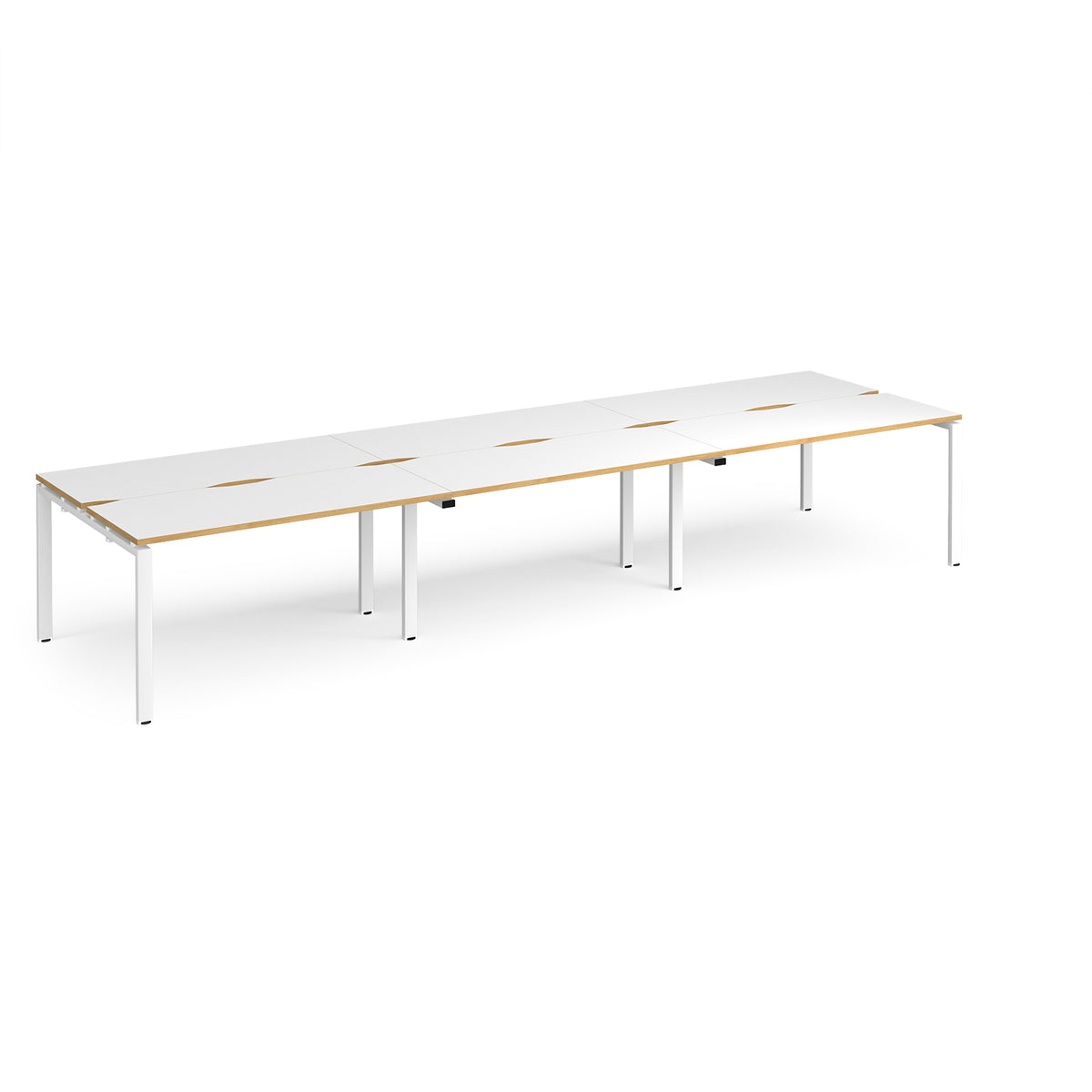 Adapt triple back to back desks 4200mm x 1200mm - white frame, White Top with oak edging - view 1