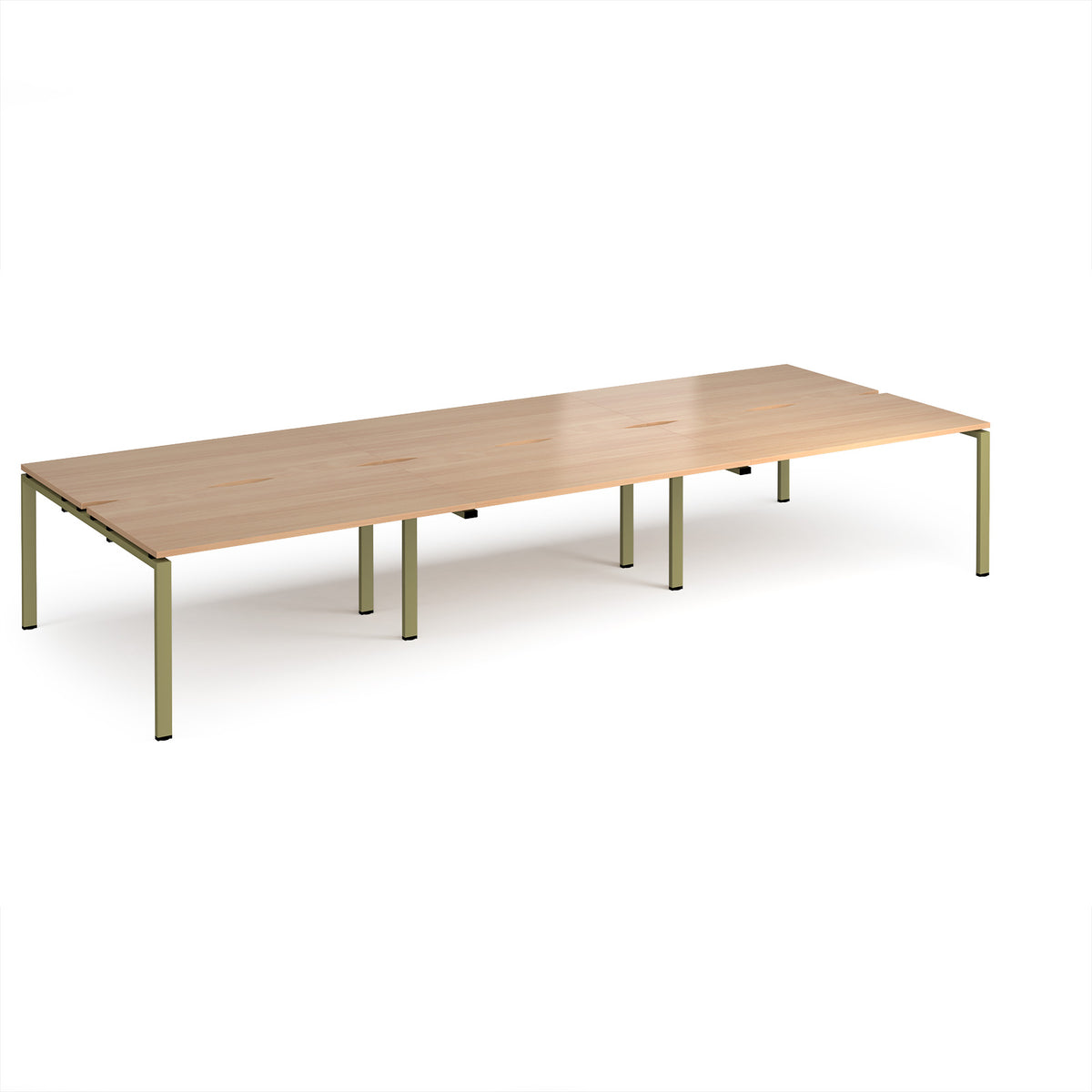 Adapt triple back to back desks 4200mm x 1600mm - green frame, Beech top - view 1
