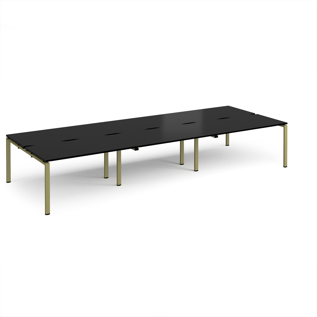Adapt triple back to back desks 4200mm x 1600mm - green frame, black top - view 1