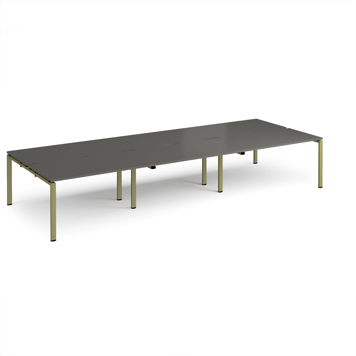 Adapt triple back to back desks 4200mm x 1600mm - green frame, storm grey top - view 1