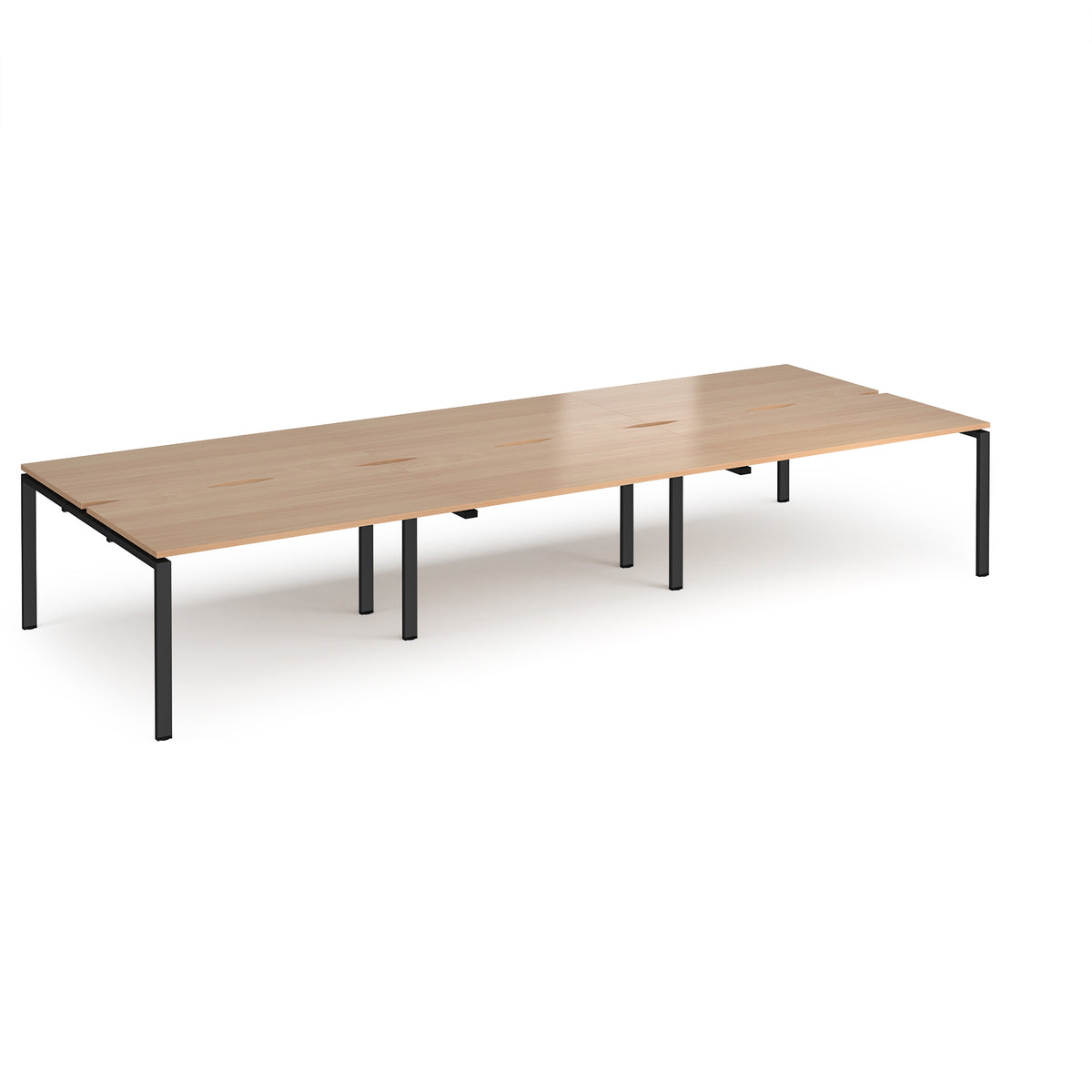 Adapt triple back to back desks 4200mm x 1600mm - black frame, Beech top - view 1