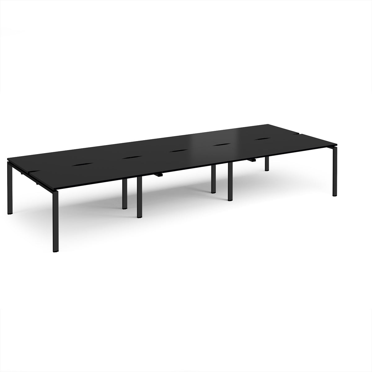 Adapt triple back to back desks 4200mm x 1600mm - black frame, black top - view 1