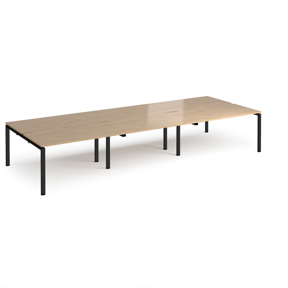 Adapt triple back to back desks 4200mm x 1600mm - black frame, Kendal Oak Top - view 1