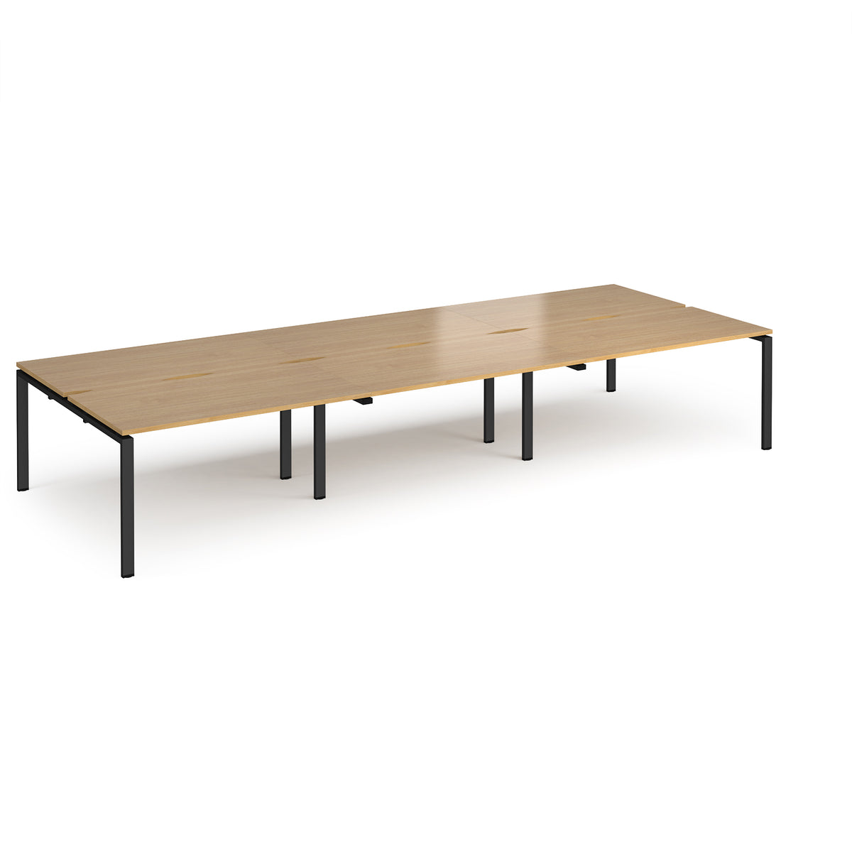 Adapt triple back to back desks 4200mm x 1600mm - black frame, Oak Top - view 1
