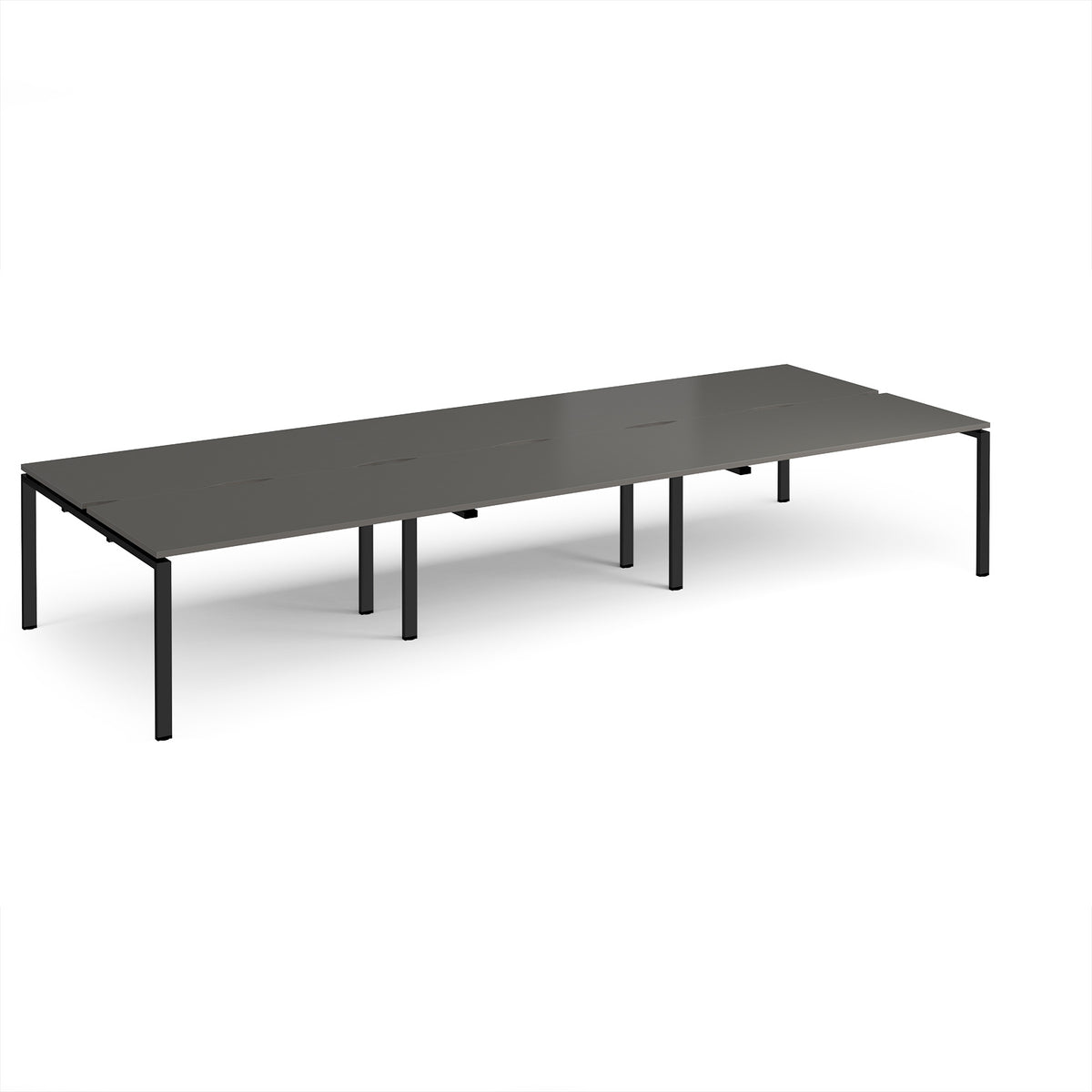 Adapt triple back to back desks 4200mm x 1600mm - black frame, storm grey top - view 1
