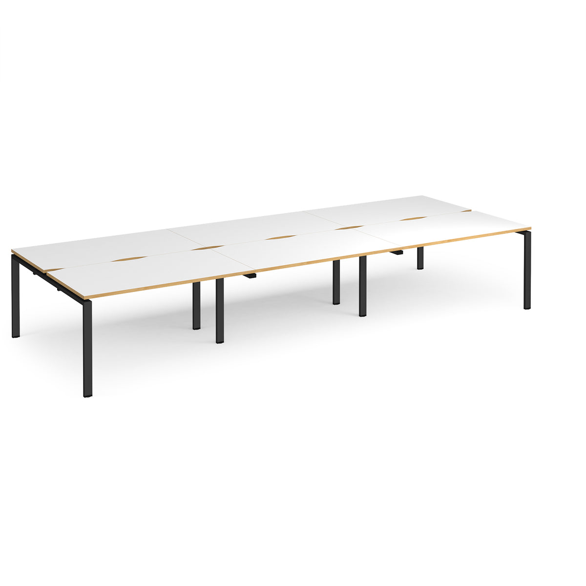 Adapt triple back to back desks 4200mm x 1600mm - black frame, White Top with oak edging - view 1