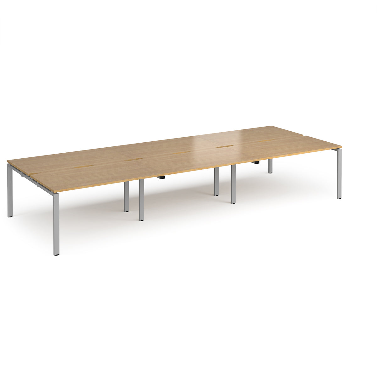 Adapt triple back to back desks 4200mm x 1600mm - silver frame, Oak Top - view 1