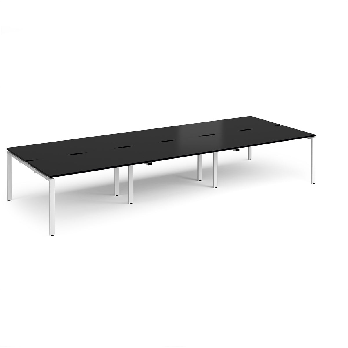 Adapt triple back to back desks 4200mm x 1600mm - white frame, black top - view 1